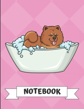 Notebook: Silly Chow Chow Puppy Dog in Bath Tub Cartoon on a Pink Diamond Background. Book is Filled with Lined Journal Paper for Notes and Creating Writing.