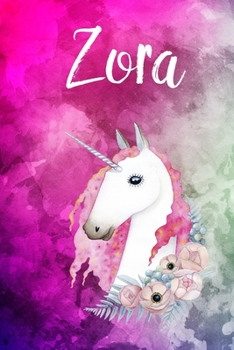 Zora: Cute Unicorn Notebook Writing Journal for Girls,6x9 dimension|121pages,Personalized With Name,  Personalized Writing Journal,Notebook for Women and Girls, Personalized Notebook/Journal Gift