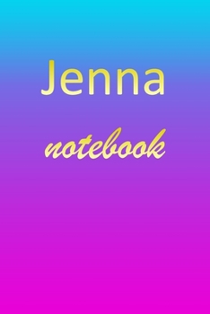 Jenna: Blank Notebook | Wide Ruled Lined Paper Notepad | Writing Pad Practice Journal | Custom Personalized First Name Initial J Blue Purple Gold  | ... Homeschool & University Organizer Daybook