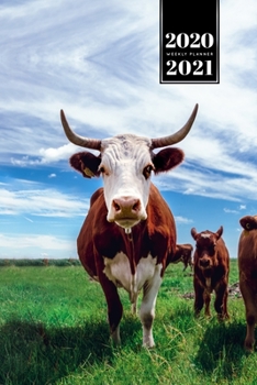 Cow Cattle Farming Farmer Week Planner Weekly Organizer Calendar 2020 / 2021 - Bull with Big Horns: Cute Wildlife Animal Pet Bullet Journal Notebook Diary in 6" x 9" Inch Pocket Size