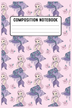 Composition notebook: Animal Lover Wide Ruled Paper Notebook Journal. Cute Baby Pink & White Wide Cartoon Mermaid Blank Lined Workbook for Teens Kids ... for Home School College for Writing Notes.