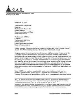 Veterans' Reemployment Rights: Department of Labor and Office of Special Counsel Need to Take Additional Steps to Ensure Demonstration Project Data Intergrity