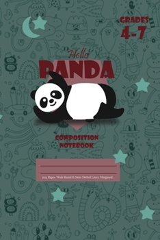 Hello Panda Primary Composition 4-7 Notebook, 102 Sheets, 6 x 9 Inch Olive Green Cover