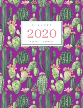 Paperback Planner 2020 Weekly Monthly: 8.5 x 11 Full Year Notebook Organizer Large - 12 Months - Jan to Dec 2020 - Watercolor Cactus Succulent Design Purple Book