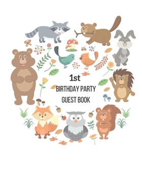 Paperback 1st Birthday Party Guest Book, Animal Woodland Friends Book