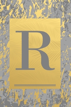 Paperback R: Gold & Grey Marble, Leaves - Cute Initial Monogram Letter R Minimalist Personalized Blank Lined Journal Dairy to Notes Book