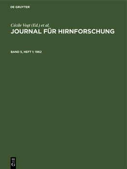 Hardcover Journal Für Hirnforschung. Band 5, Heft 1 [German] Book