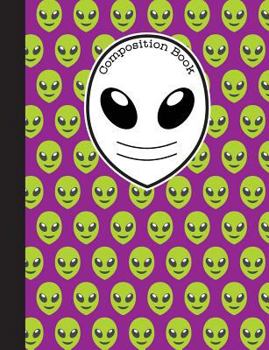 Paperback Composition Book: Purple and Green Emoji Alien Notebook with 150 Pages or 75 Sheets, College Ruled Softcover Book