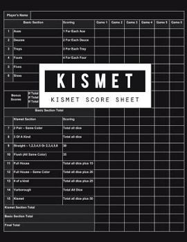 Paperback Kismet Score Sheet: Kismet Scoring Game Record Level Keeper Book, Kismet Score, Score pad makes it easy scores for the game Kismet, Size 8 Book