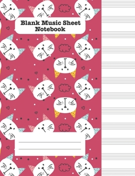 Blank Music Sheet Notebook: Manuscript Paper * Large (8.5 x 11) * 12 Stave * 100 Pages: Pink Cat Pattern