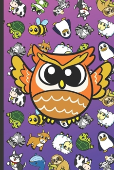 2020 Weekly Planner and Calendar: Owl Cartoon on Cover with Zebras Whales Dogs Frogs Cows Sloths Penguins Raccoons Sheep Goats and Turtles on Purple Blue Background.