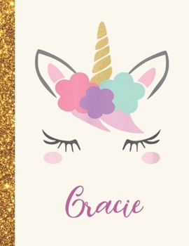 Gracie: Gracie Unicorn Personalized Black Paper SketchBook for Girls and Kids to Drawing and Sketching Doodle Taking Note Marble Size 8.5 x 11