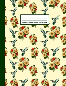 Paperback Composition Notebook: Humming Bird Flower Pattern Cover Design - College Ruled - 120 Blank Lined Pages - 8.5" X 11" - Matte Finished Soft Co Book