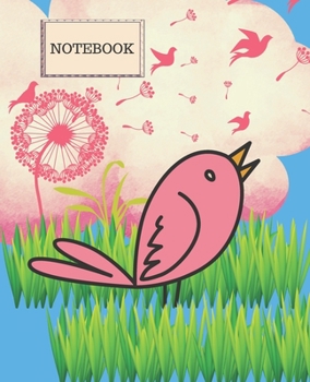 Paperback Notebook: PRETTY PINK BIRDS ON BLUE BACKGROUND COVER - 7.5 x 9.25" WIDE-RULED PAGES - WORKBOOK, JOURNAL, COMPOSITION NOTEBOOK Book