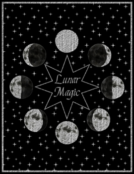 Lunar Magic: Moon Phases Notebook With Decorated Numbered Blank Pages Large Size For Writing And Journaling Black Silver Stars Pattern Wicca Design Cover