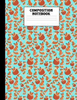 Paperback Composition Notebook: Fox Pattern Turquoise Wide Ruled Book