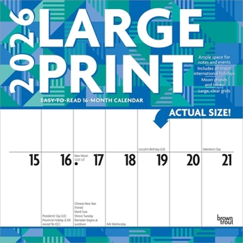 Large Print 2026 12 X 24 Inch (Hanging) Monthly Square Wall Calendar Matte Paper Plastic-Free