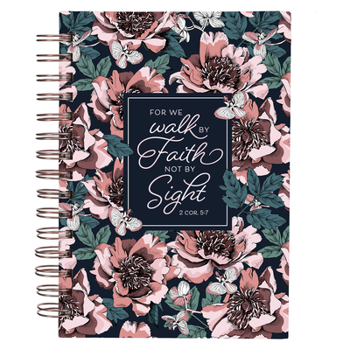 Spiral-bound Christian Art Gifts Inspirational Spiral Journal Lined Notebook for Women Walk by Faith 2 Cor. 5:7 Navy Blue 192 Ruled Pages, Large Wire Bound Hardcov Book