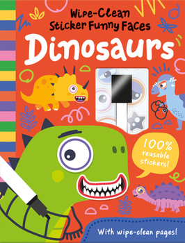 Hardcover Wipe-Clean Sticker Funny Faces Dinosaurs Book