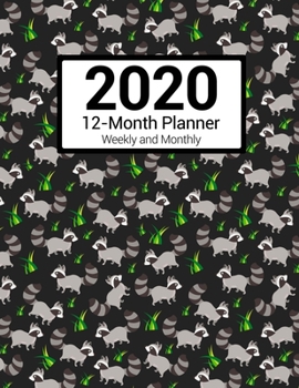 2020 12-Month Planner Weekly and Monthly: Raccoon Pattern With Meal Planner and Goals