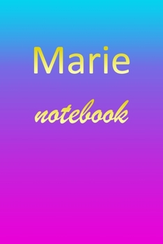 Marie: Blank Notebook | Wide Ruled Lined Paper Notepad | Writing Pad Practice Journal | Custom Personalized First Name Initial M Blue Purple Gold  | ... Homeschool & University Organizer Daybook