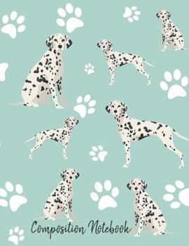 Paperback Composition Notebook: Dalmatian Dog Paw Prints Cute School Notebook 100 Pages Wide Ruled Paper Book