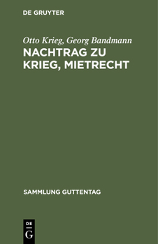 Hardcover Nachtrag Zu Krieg, Mietrecht [German] Book