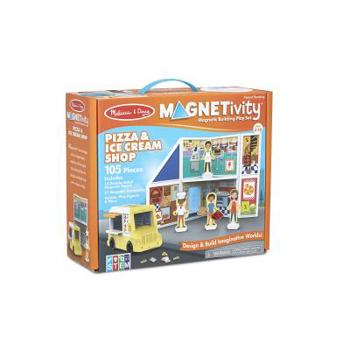 Melissa & Doug Magnetivity Magnetic Building Play Set – Pizza & Ice Cream Shop with Food Truck Vehicle (105Piece)