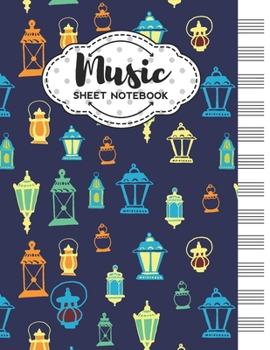 Paperback Music Sheet Notebook: Blank Staff Manuscript Paper with Street Lamps Themed Cover Design Book