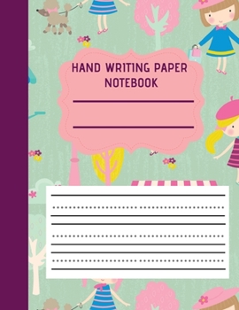 Hand Writing Paper Notebook: Dotted Lined 8.5 x 11 inches 100 pages | Cafe Theme Cute Poodle Pink Purple Turquoise Cover  Great for Kindergarten Primary Work |