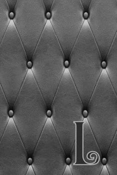 L: Writing Journal Notebook Personalized with Black Monogram Initial Letter on a Dramatic Charcoal Gray Diamond Shape Tufted background. (6"x9" 110 Blank Lined Pages with Space for Date)