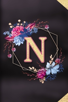 N: Monogram initial N notebook / Journal: Personalized Name Letter gifts for girls, women & men : School gifts for kids & teachers (blank lined Notebook 6x9 Classy Succulent Floral Gold Design)