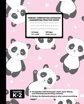 Primary Composition Notebook Handwriting Practice Paper: Lovely Panda Blank Writing Sheets for Kindergarten to 2nd Grade Elementary Students, School Exercise Book for Kids