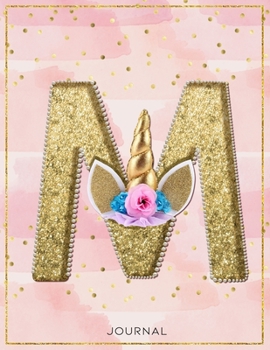 Unicorn Monogram Lined Journal Notebook - Cute Unicorn Personalized Journal Diary with Lined Pages for girls and women for writing goals, quotes, and daily tasks - Letter M