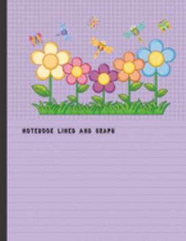Notebook Lined and Graph: Composition Notebook Half Lined and Half Graph 5x5 on Same page, Coordinate, grid, squared, math paper, Diary Journal ... butterflies dragonflies flower garden theme.
