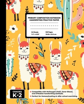Primary Composition Notebook Handwriting Practice Paper: Happy Llama Blank Writing Sheets for Kindergarten to 2nd Grade Elementary Students, School Exercise Book for Kids