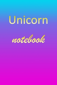 Unicorn: Blank Notebook | Wide Ruled Lined Paper Notepad | Writing Pad Practice Journal | Custom Personalized First Name Initial U Blue Purple Gold  | ... Homeschool & University Organizer Daybook