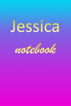 Jessica: Blank Notebook | Wide Ruled Lined Paper Notepad | Writing Pad Practice Journal | Custom Personalized First Name Initial J Blue Purple Gold  | ... Homeschool & University Organizer Daybook