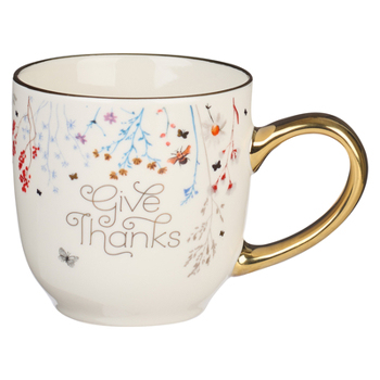 Misc. Supplies Christian Art Gifts Ceramic Coffee and Tea Mug for Women: Give Thanks - 1 Thessalonians 5:18 Inspirational Bible Verse, White Golden Floral, 12 Fl. Oz Book