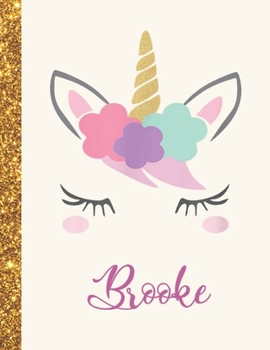 Brooke: Brooke Unicorn Personalized Black Paper SketchBook for Girls and Kids to Drawing and Sketching Doodle Taking Note Marble Size 8.5 x 11