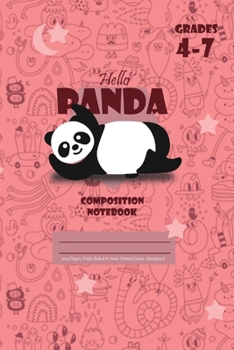 Hello Panda Primary Composition 4-7 Notebook, 102 Sheets, 6 x 9 Inch Pink Cover