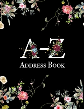 A-Z Address Book: Black Vintage Floral Address Book 8.5 x 11inch Large Alphabetical Contacts Phone Book Organizer