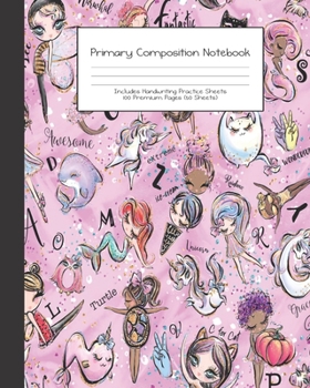 Primary Composition Notebook: Alphabet Kids |Grades K-2 | Handwriting Practice Paper|Primary Ruled With Dotted Midline | 100 Pgs 50 Sheets | Premium | ... Girls | Elementary | Teacher | School | Gift
