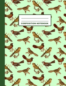 Paperback Composition Notebook: Birds Pattern Cover Design - Wide Ruled - 120 Blank Lined Pages - 8.5" X 11" - Matte Finished Soft Cover Book