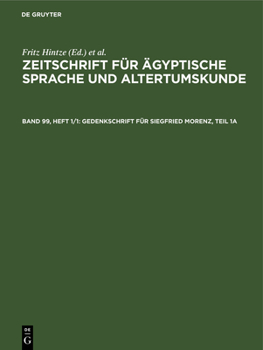 Hardcover Gedenkschrift Für Siegfried Morenz, Teil 1a [German] Book