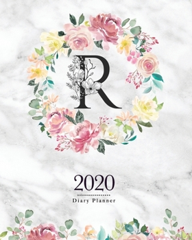 2020 Diary Planner: 8x10 Planner With Watercolor Flowers "R" Monogram On Gray Marble for Woman