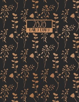 2020 Daily Diary: A4 Day on a Page to View Full DO1P Planner Lined Writing Journal | Black & Gold Copper Floral Foliage Pattern (2020 A4 Daily Diaries)