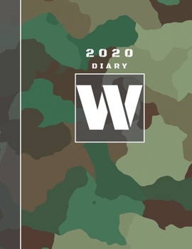 Personalised 2020 Diary Week To View Planner: A4  Letter W Green And Brown Camo Camouflage Organiser And Planner For The Year Ahead, School, Business, Office, Work, University