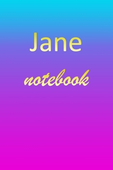 Jane: Blank Notebook | Wide Ruled Lined Paper Notepad | Writing Pad Practice Journal | Custom Personalized First Name Initial J Blue Purple Gold  | ... Homeschool & University Organizer Daybook