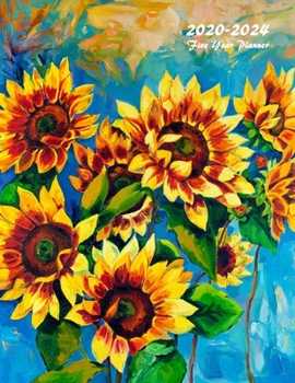Paperback 2020-2024 Five Year Planner: Five Year Monthly Planner 8.5 x 11 with Flower Coloring Pages (Sunflowers) Book